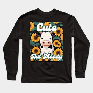 Cute Cow-Moody Cow Lovers Farm cowgirl baby cow an sunflower Long Sleeve T-Shirt